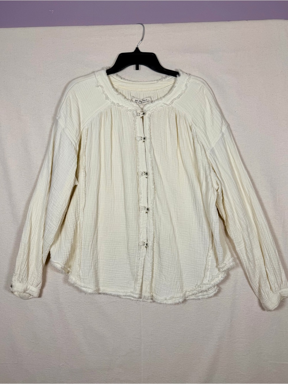 Free People Women's Cream Button-Front Textured Blouse